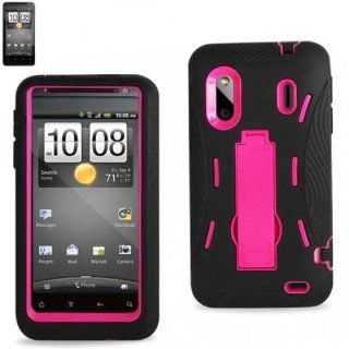Silicone Protector 2 in 1 Hybrid Cover with Kickstand for Sprint/Boost HTC EVO 4G Design 6285   Black/Hot Pink: Cell Phones & Accessories