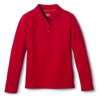 Cherokee Girls School Uniform Long Sleeve Polo   Red Pop XL