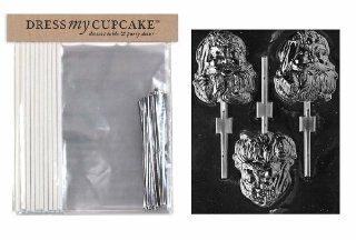 Dress My Cupcake DMCKITC074 Chocolate Candy Lollipop Packaging Kit with Mold, Christmas, Large Santa Lollipop: Kitchen & Dining