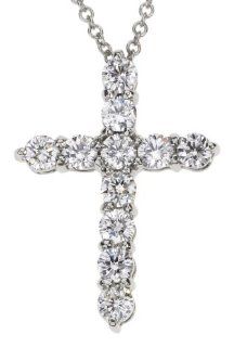 18k White Gold Diamond Cross Pendant (0.78 cttw, E F Color, VS1 VS2 Clarity), 16" Jewelry