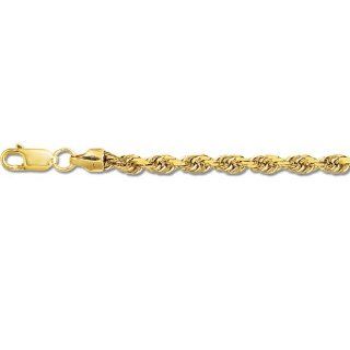 14K 08" Yellow Gold 3.0mm Polish Diamond Cut Solid Rope Chain With Lobster Clasp Jewelry