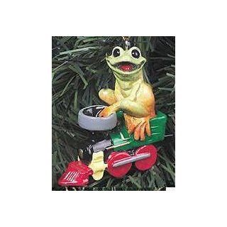 Kitty's Critters Charlie Frog Train Conductor Christmas Holiday Ornament   Decorative Hanging Ornaments