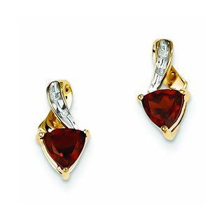 Genuine 14K Yellow Gold Diamond And Garnet Heart Post Earrings 1.35 Grams of Gold Mireval Jewelry