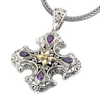 925 Silver & Amethyst Celtic Cross Pendant with 18k Gold Accents: Firenze Collection: Jewelry