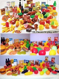 Kids / Childs Pretend Play Toy Kitchen 100 Piece Food Chef Set   Assortment Includes: Donuts, Fruits, Vegetables, Canned & Boxed goods + more! : Other Products : Everything Else