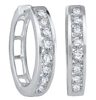 14k White Gold Natural Round cut Diamond Womens Ladies Channel set Fashion Hoop Earrings   .50 (1/2) Ct.t.w.: Jewelry