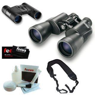 Bushnell 20x50 Powerview Super High Powered Surveillance Binoculars + Powerview 8x21 Folding Roof Prism Binoculars + Wide Strap + 5 Piece Deluxe Cleaning and Care Kit + Micro Fiber Cleaning Cloth : Camera & Photo