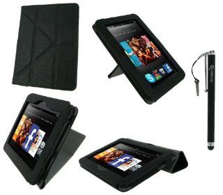 rooCASE Origami Dual View (Black) Vegan Leather Folio Case Cover and (Black) Capacitive Stylus for  Kindle Fire HD 7 Inch Tablet   Support Landscape / Portrait / Typing Stand / Auto Sleep and Wake: Electronics