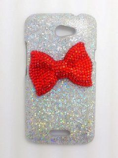 Silver Special Party Cute Bling Red Bow Diamond Case Cover for HTC One X XL Cell Phones & Accessories