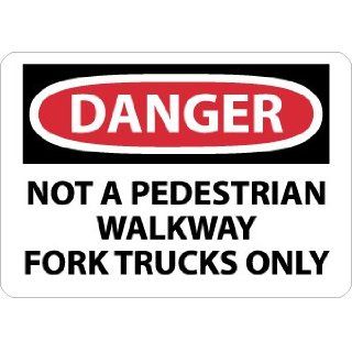 NMC D594RB OSHA Sign, Legend "DANGER   NOT A PEDESTRIAN WALKWAY FORK TRUCKS ONLY", 14" Length x 10" Height, Rigid Plastic, Black/Red on White Industrial Warning Signs
