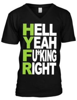 Hell Yeah Fu*king Right Mens V Neck T shirt, Hot Trendy Lyrics HYFR Design, H.Y.F.R Men's V neck Shirt: Novelty T Shirts: Clothing
