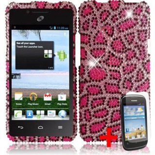 HUAWEI VALIANT ASCEND PLUS PINK BLACK LEOPARD ANIMAL DIAMOND BLING COVER SNAP ON HARD CASE + SCREEN PROTECTOR from [ACCESSORY ARENA]: Cell Phones & Accessories