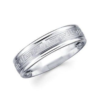 Solid 14k White Gold Ladies Mens Greek Design Wedding Ring Band 6MM Size 10.5 Jewelry