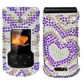 Hard Plastic Snap on Cover Fits Motorola WX415 Bali Purple Hearts Full Diamond T Mobile: Cell Phones & Accessories