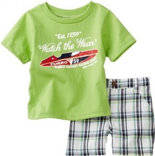 Carters Baby Boys Infant Turbo Racing Boat Graphic T Shirt With Plaid Shorts, Green, 12 Months: Infant And Toddler Clothing Sets: Clothing