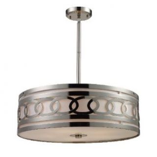 Elk Lighting 10125 5 Zarah 5 Light Modern Pendant Lighting Fixture, Polished Nickel, Cream Fabric With Frosted White Glass Diffuser, B12728   Ceiling Pendant Fixtures  