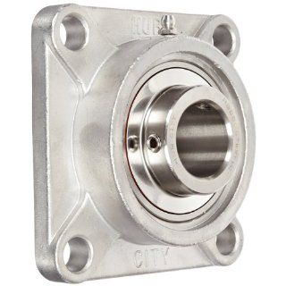 Hub City FB250STWX1 1/4 Flange Block Mounted Bearing, 4 Bolt, Normal Duty, Relube, Setscrew Locking Collar, Wide Inner Race, Stainless Housing, Stainless Insert, 1 1/4" Bore, 1.748" Length Through Bore, 3.622" Mounting Hole Spacing: Industri