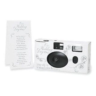 Disposable Wedding Cameras   White with Silver Rose design + Table Cards : Single Use Film Cameras : Camera & Photo
