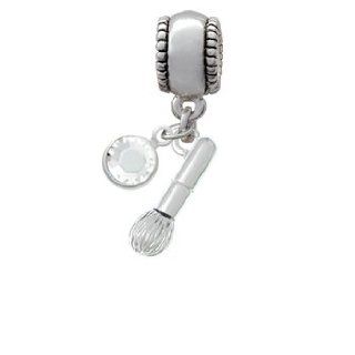3 D Makeup Brush Charm Bead with Clear Crystal Dangle: Pandora Charms Makeup: Jewelry
