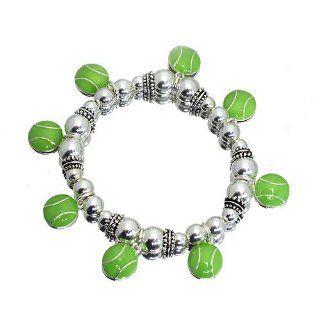 Fashion Charm Bracelet ; Silver Tone Metal; Tennis Ball Charms; Stretches to Fit: Jewelry