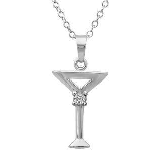 Sterling Silver Diamond Martini Glass Pendant Necklace on an 18inch Chain Jewelry