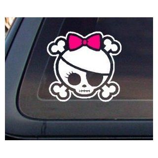 Skull with PINK BOW Car Decal / Sticker: Automotive