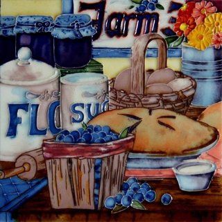 8" x 8" Berry Pie and Basket Art Tile in Multi: Home Improvement