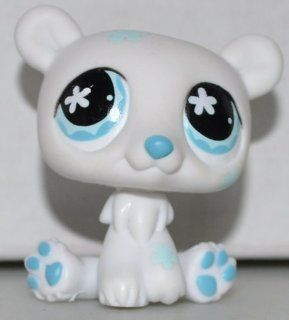 Polar Bear #647 (White, Blue Eyes, Blue Flowers) Littlest Pet Shop (Retired) Collector Toy   LPS Collectible Replacement Single Figure   Loose (OOP Out of Package & Print): Everything Else