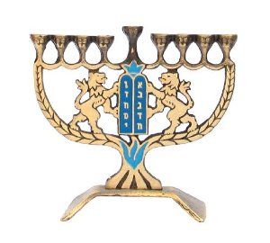 Traditional Brass Chanukah Hanukkah "Luchot Habrit Lions" Menorah Hanukia H:5.5"/14cm W:5.5"/14cm : Hanukkah Candles : Everything Else