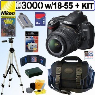 Nikon D3000 10.2MP Digital SLR Camera with 18 55mm f/3.5 5.6G AF S DX VR Nikkor Zoom Lens + 8GB DLX Accessory Kit : Digital Slr Camera Bundles : Camera & Photo