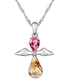 Charm Jewelry Swarovski Element Crystal 18k Gold Plated Rose Pink Guardian Angel Necklace Z#2675 Zg50f628: Pendant Necklaces: Jewelry