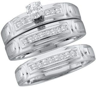 Men & Lady Diamond Engagement Rings Wedding Set 10k White Gold (1/4 ct.tw.): Jewel Tie: Jewelry