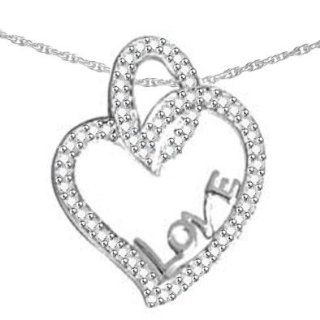Natural White Diamond Heart Love Pendant Necklace Sterling Silver With 18" Chain: Jewelry