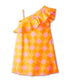 Little Marc Jacobs One Shoulder Ruffle Check Dress Girls Dress (Orange)