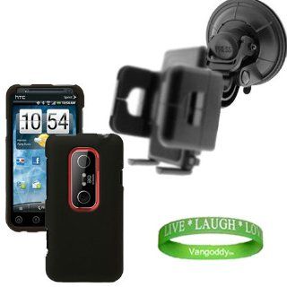 Ultra Durable Compact Car Mount Kit: Black Compatible Car Mount for HTC EVO 3D 4G Android Phone + EVO 3D 2pc Black Case + VanGoddy Live * Laugh * Love " Wristband!!: Automotive