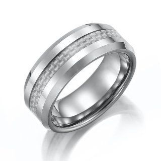 Unique Mens Carbon Fiber Tungsten Ring Wedding Band 8mm: Jewelry