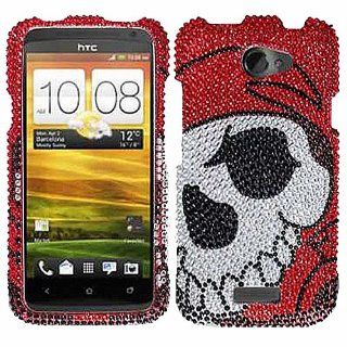 Pirate Skull Silver Red Bling Rhinestone Crystal Case Cover Diamond Faceplate For HTC One X w/ Free Pouch: Cell Phones & Accessories