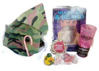 Pink Camouflage and Duck  Themed Holiday Gift Pack Featuring 16 Oz. Pink Duck Dynasty Redneck Tumbler, 8 Paper Laminated Happy Happy Happy Christmas Coasters, Your Own Beard, Toy Duck decked out in Camo, Holiday Camo Santa Hat, and Assorted Candy: Kitchen 