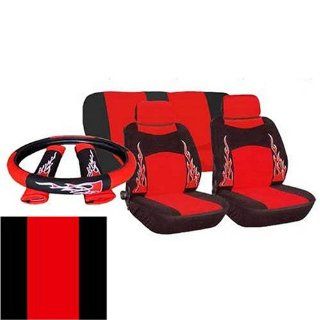 9pc Universal Flame Bucket Car Seat Covers   RED and BLACK: Automotive