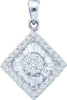 0.97CTW DIAMOND FLOWER PENDANT 14K White gold Real Charm Pendant: Jewelry