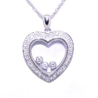 14K White Gold Diamond Floating Heart Charm: Clasp Style Charms: Jewelry