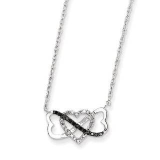  14k White Gold W/ Black And White Diamond Triple Heart Pendant: Pendant Necklaces: Jewelry