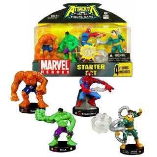 Hasbro Year 2006 ATTACKTIX Battle Figure Game Marvel Heroes Series 4 Pack 3 Inch Tall Figure Starter Set   THING, HULK, SPIDER MAN and DOCTOR OCTOPUS: Electronics