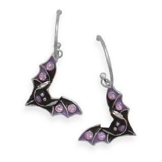 Sterling Silver Hoop Earrings with Bat Charms Jewelry