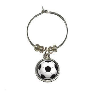 Soccer Ball Sporting Goods Sportsball Wine Glass Charm Drink Stem Marker Ring: Kitchen & Dining