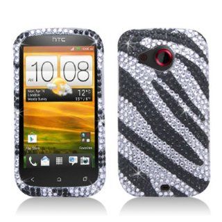 Aimo HTCDESIRECPCLDI652 Dazzling Diamond Bling Case for HTC Desire C   Retail Packaging   Zebra Black/White: Cell Phones & Accessories