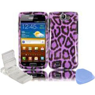 Purple Black Leopard Design Snap on Hard Plastic Cover Faceplate Case for Samsung Exhibit 2 II 4G T679 + Screen Protector Film + Mini Adjustable Phone Stand: Cell Phones & Accessories