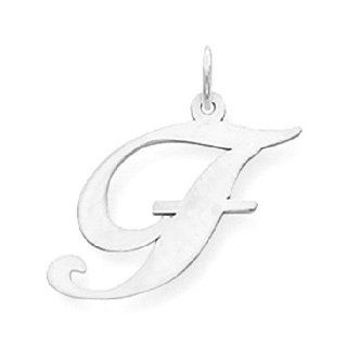 14k White Gold Medium Fancy Script Initial F Letter Charm YC653F: Clasp Style Charms: Jewelry
