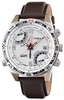 Timex Intelligent Quartz Flyback Chronograph Compass Cream Dial Brown Leather Strap T49866 Men: Watches