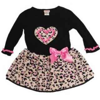 Youngland Girls 4 6X Leopard Faux Fur Heart Bow Dress (4, Pink) Clothing